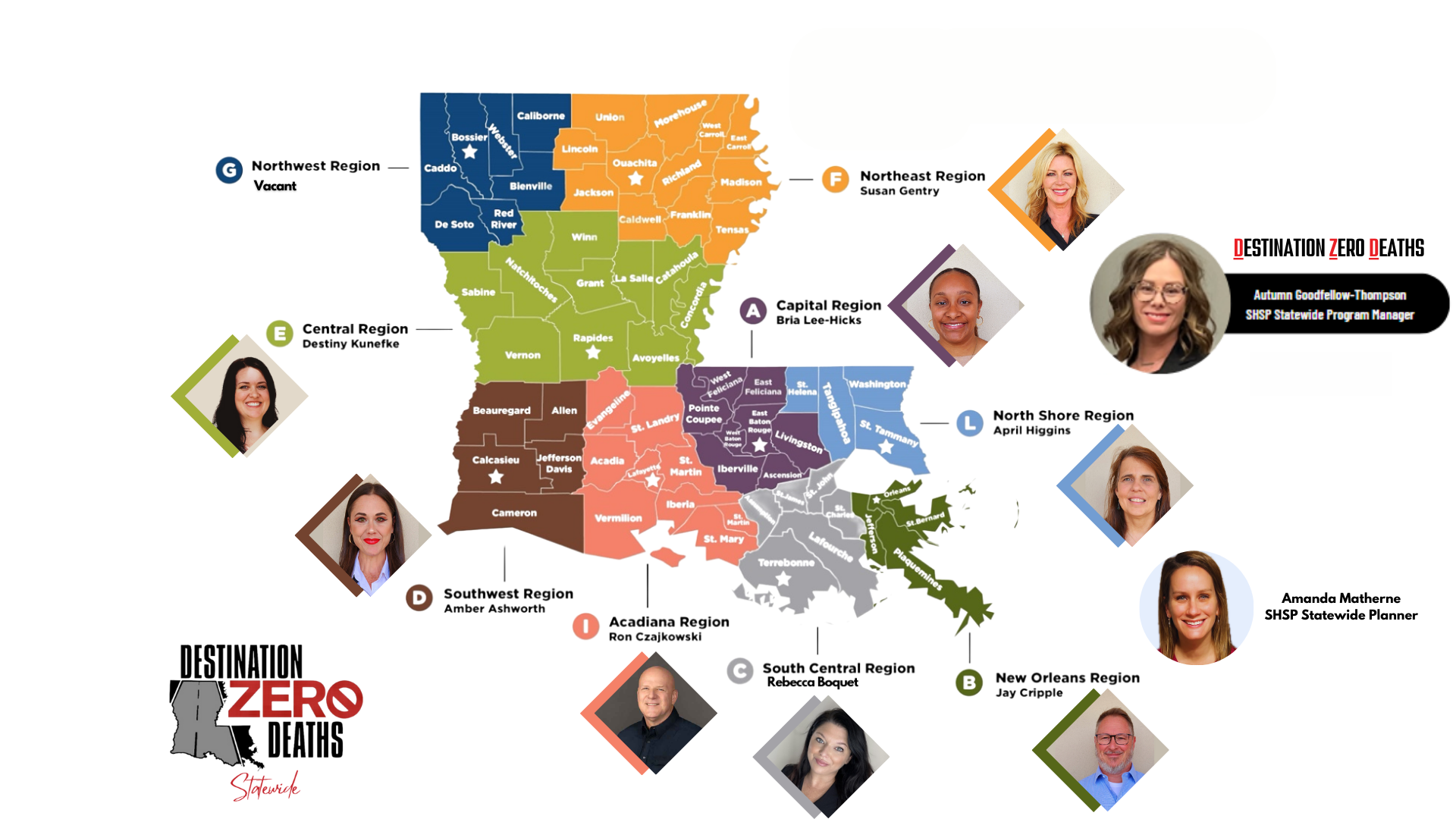 Safety Coalition Map of Louisiana showing all regional representatives